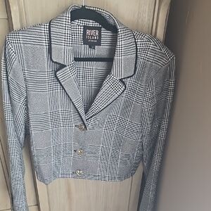 RIVER ISLAND● SZ 18 ● CROPPED BLAZER WOTH GOLD BUTTONS; OLD MONEY STYLE